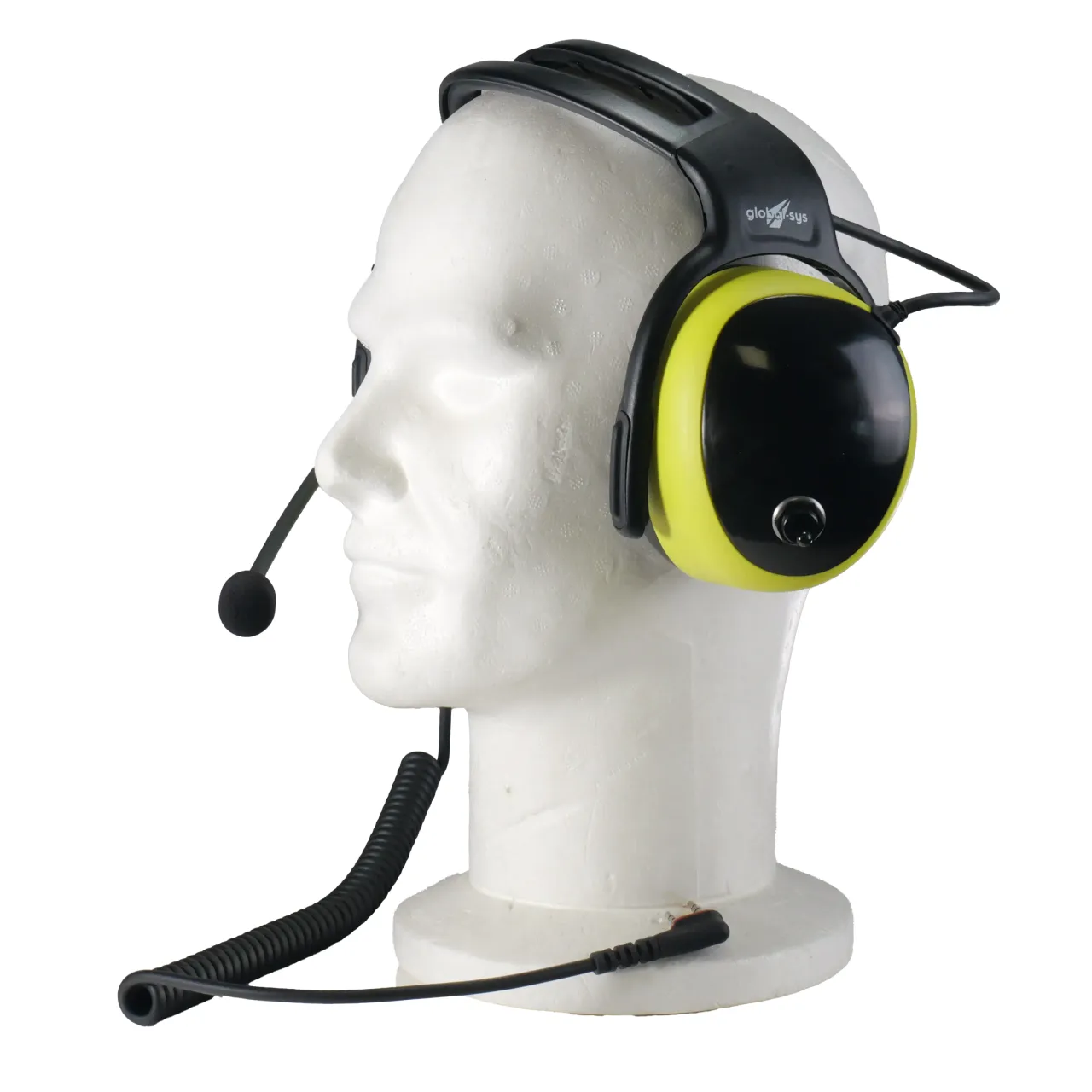 HS-GLPMRI2W : Casque antibruit avec microphone flexible et câble avec PTT pour radios PMR ICOM, double broche (jack 3,5 et 2,5), noir et jaune