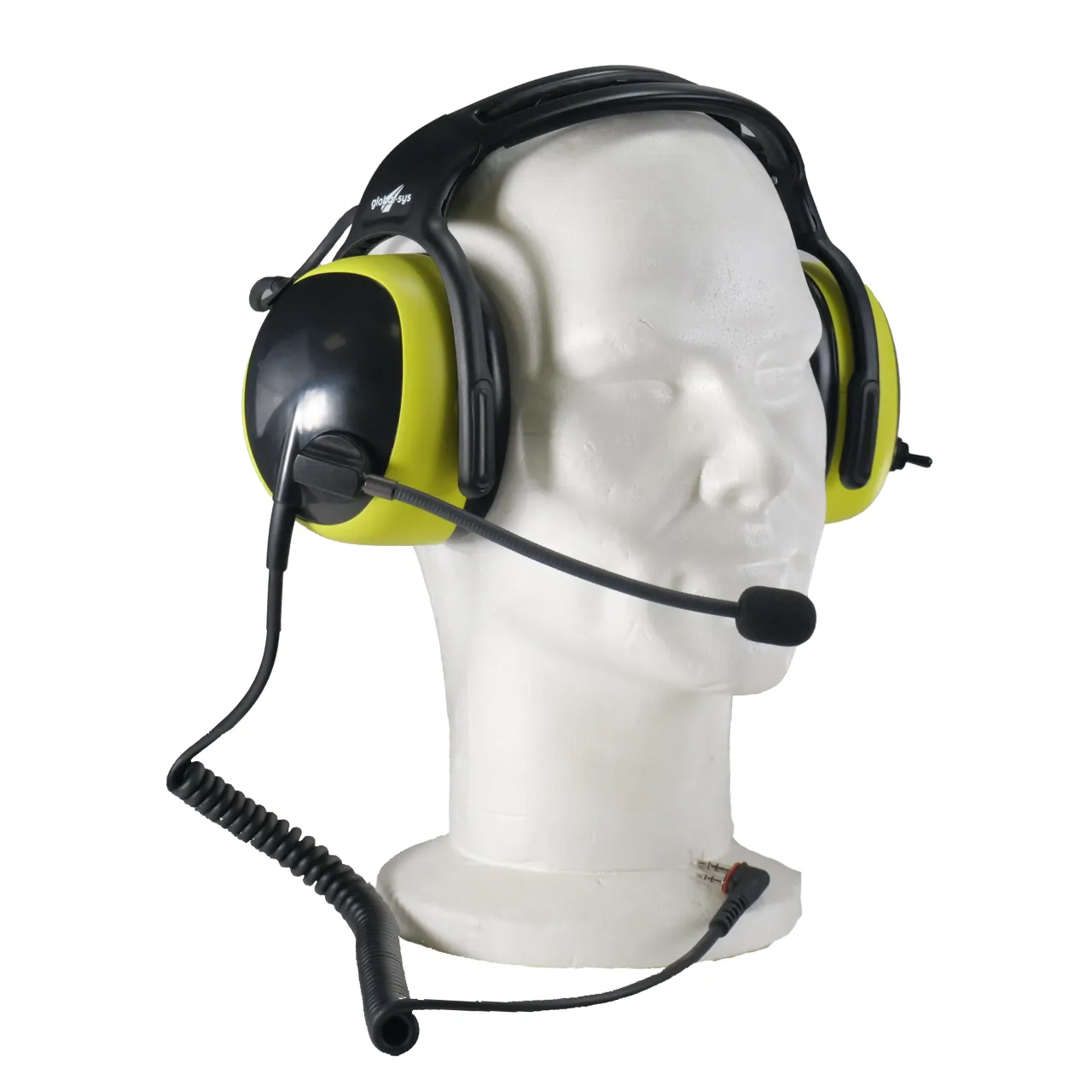 HS-GLPMRI2W : Casque antibruit avec microphone flexible et câble avec PTT pour radios PMR ICOM, double broche (jack 3,5 et 2,5), noir et jaune