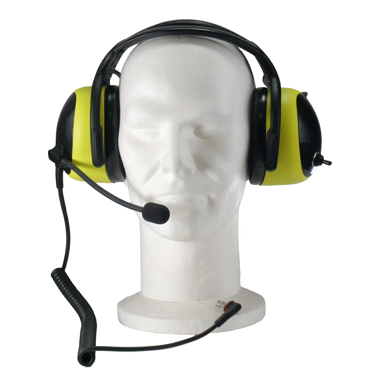 HS-GLPMRI2W : Casque antibruit avec microphone flexible et câble avec PTT pour radios PMR ICOM, double broche (jack 3,5 et 2,5), noir et jaune