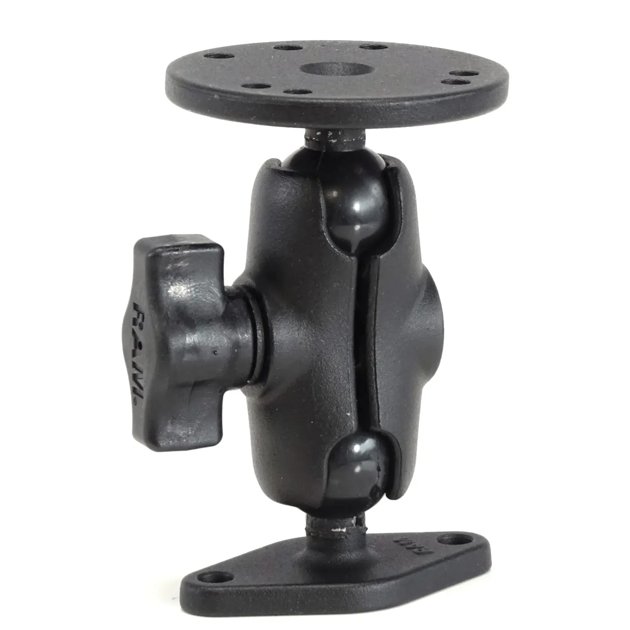 Support à visser pour chargeur BC-247 incluant une base à visser (standard AMPS), un bras court et un support avec trous universels (standard AMPS) - visserie non incluse