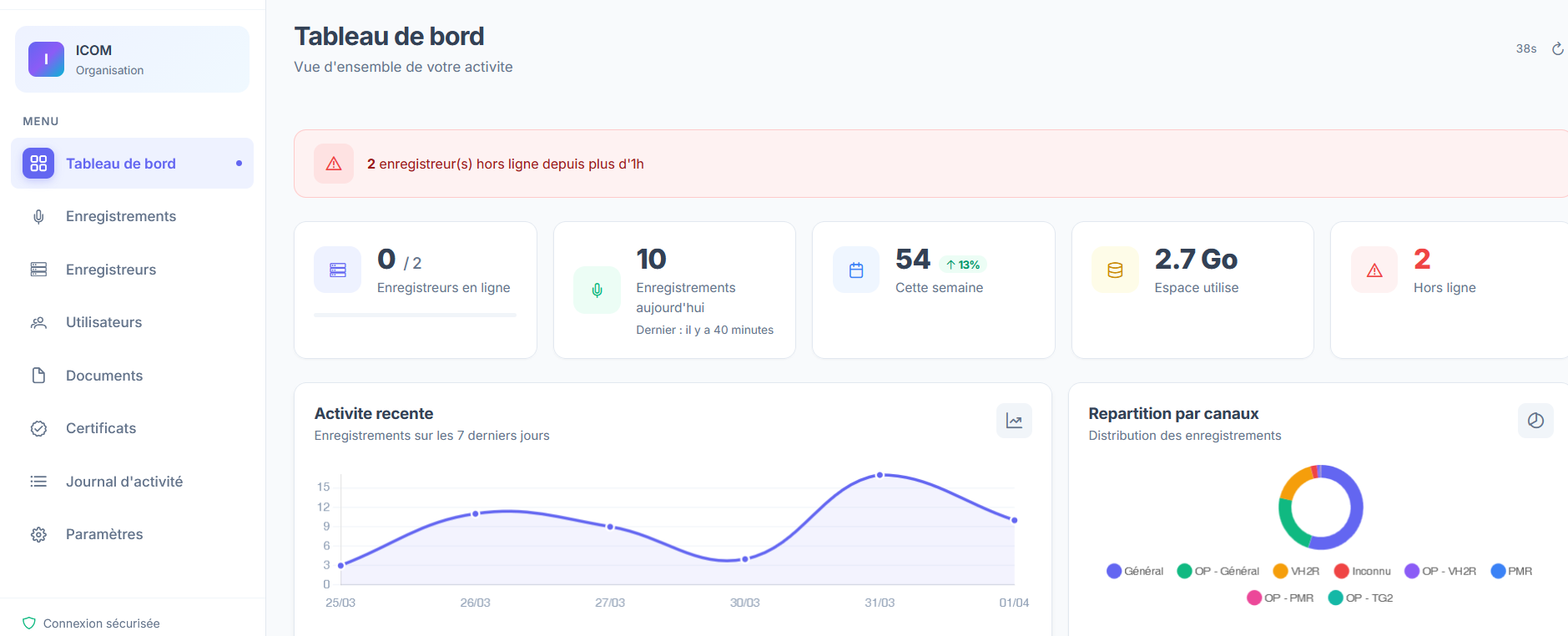 portail supervision Enregistreur de communications ICOM